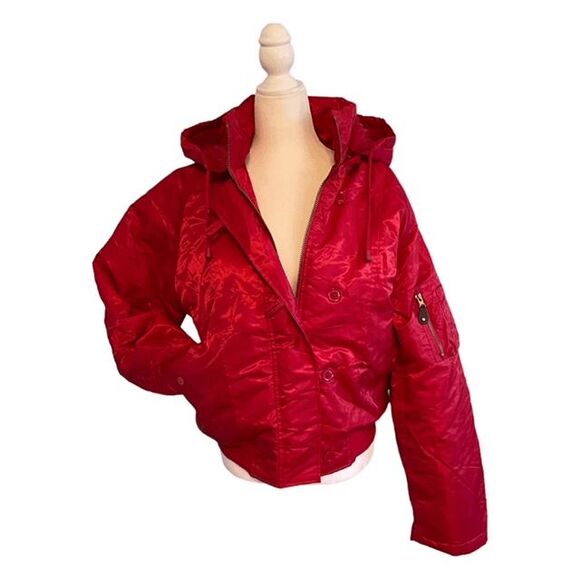 Baby Noiz Cropped Puffer Jacket Bright Red Softside Hooded M - Picture 1 of 10